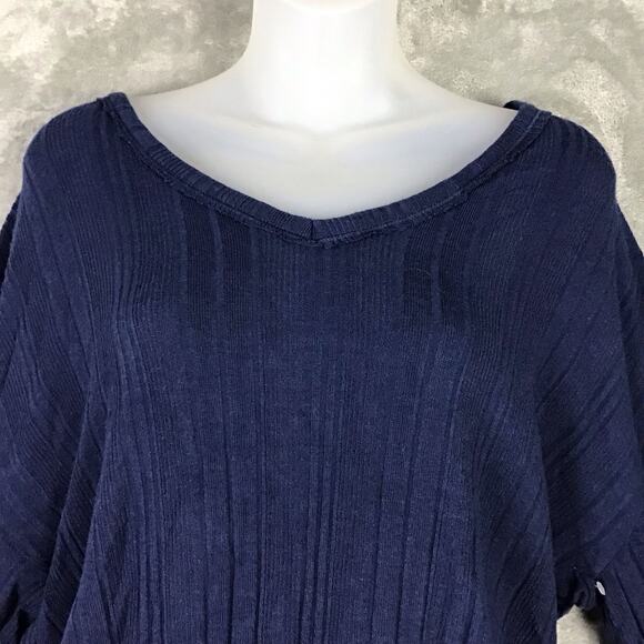 White Willow Women’s Navy Ribbed Long Sleeve Cropped Top Drawstring Hem Sz M - Picture 3 of 13